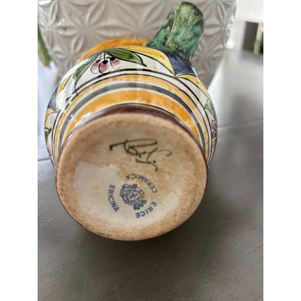Ceramica Ericina Italian Pottery Pitcher Hand Painted Erice Sicily Floral Mug